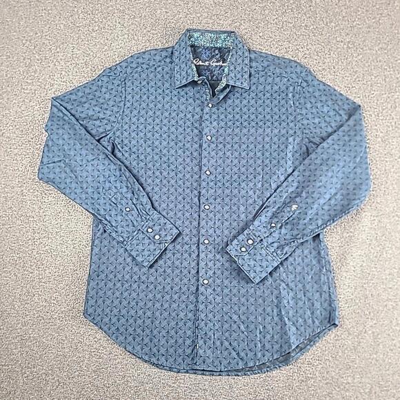 Robert Graham Button Down Shirt Size Medium Navy Flipcuff Geometric Diamante - Picture 2 of 9